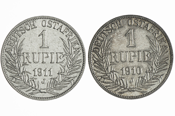Lot (2) Rupie 1910 J, 1911 J