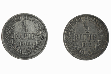 Lot (2) 1/4 Rupie 1909 A, 1910 J
