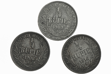 Lot (3) 1/4 Rupie 1906 J, 1909 A, 1910 J