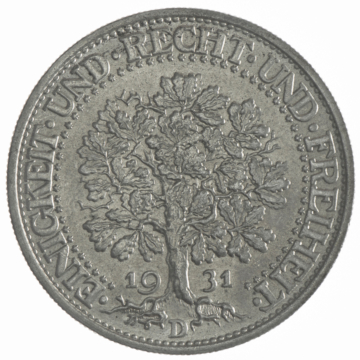 5 Reichsmark 1931 D Eichbaum