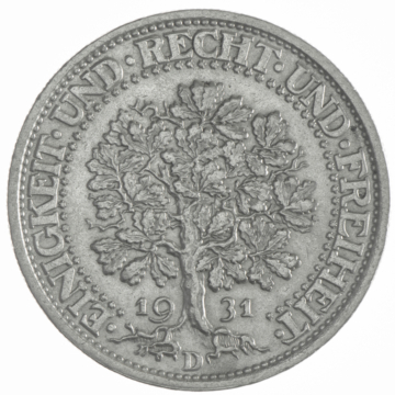 5 Reichsmark 1931 D Eichbaum