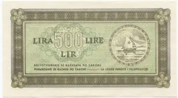 500 Lira 1945 (Segelboot mit Stern)