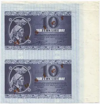 2 x 10 Lire 1944 Bogenstück