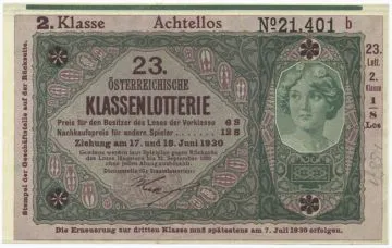 1/8 Los zu 6 und 12 Schilling 1930 (Lotterielos auf Donaustaat-Note)