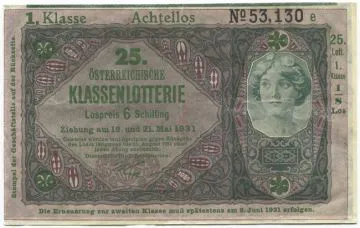 1/8 Los zu 6 Schilling 1931 (Lotterielos auf Donaustaat-Note)