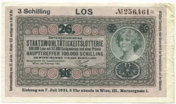 Los zu 3 Schilling 1931 (Lotterielos auf Donaustaat-Note)