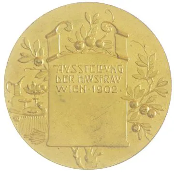 vergoldete Kupfermedaille Ausstellung der Hausfrau 1902