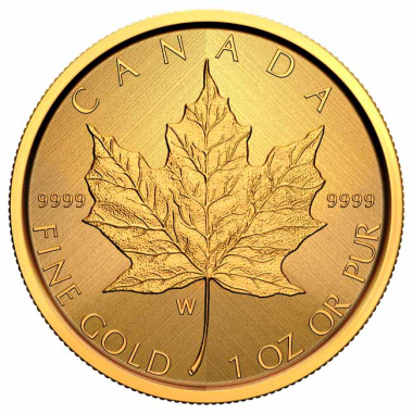 50 $ Gold Maple Leaf mit Münzzeichen der Prägestätte in Winnipeg